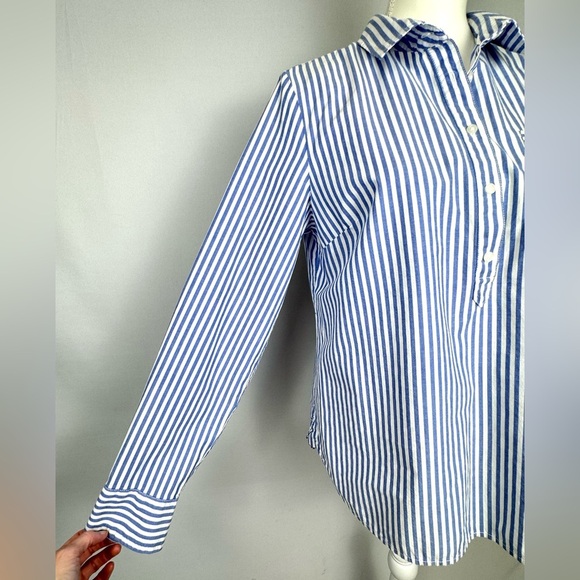Tommy Hilfiger Popover Blouse Long Sleeves Blue White Pinstripes Cotton Medium - Picture 3 of 10